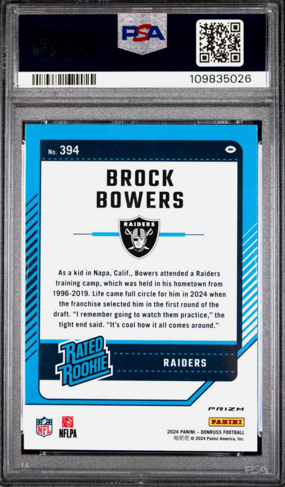 Graded 2024 Panini Donruss Brock Bowers #394 Optic Red Wave Rookie Card PSA 10
