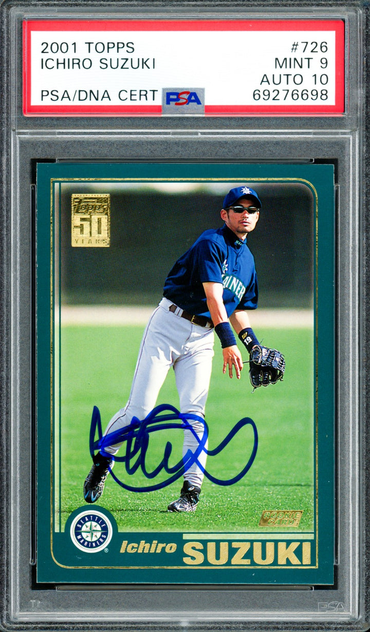 Ichiro Suzuki Signed 2001 Topps RC #726 Mariners PSA 9 Auto GM 10 PSA/DNA