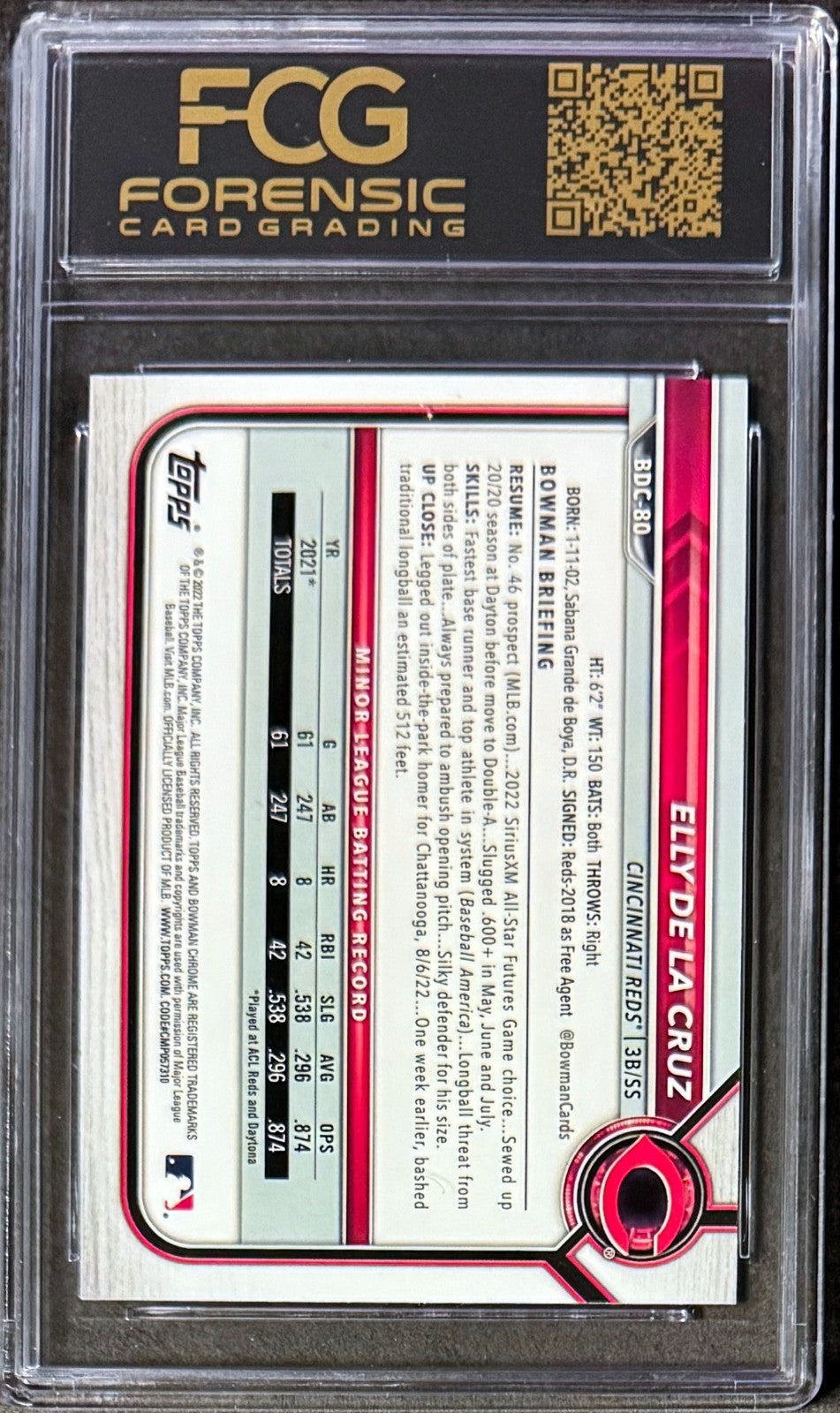 Elly De La Cruz 2022 Bowman Draft Chrome Rookie Card (RC) #BDC-80-FCG Graded 9.5