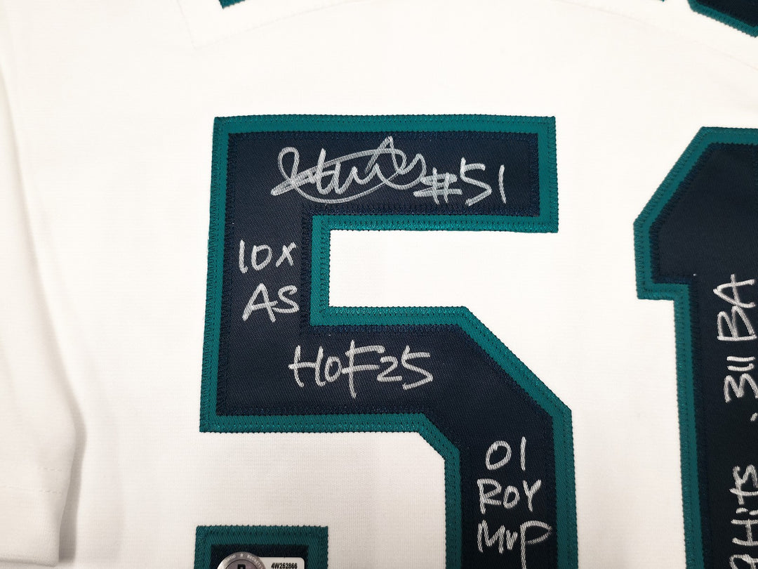 Mariners Ichiro Suzuki Auto White M&N Cooperstown 2001 Rookie Jersey 52 7 Stats