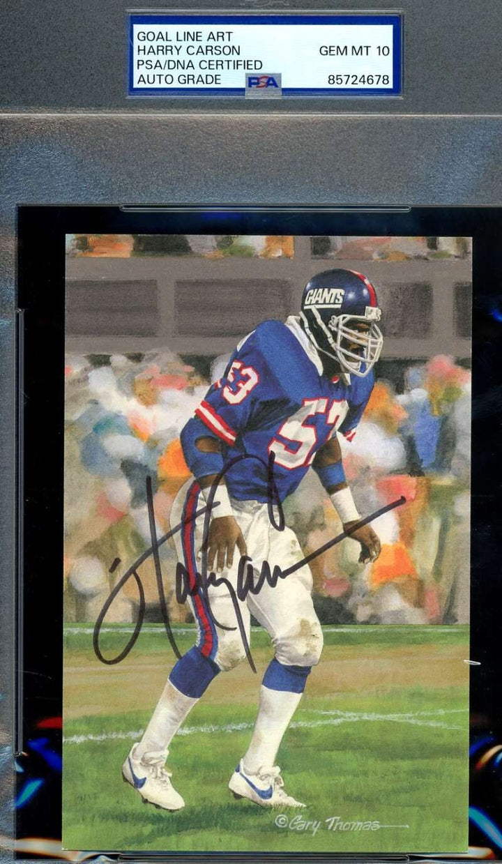 Harry Carson Gem Mint 10 PSA DNA Autographed Goal Line Art Card GLAC Signed