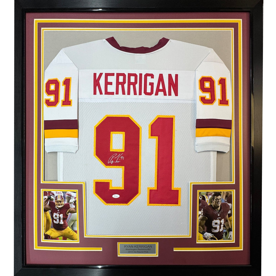 Framed Signed Ryan Kerrigan 35x39 Washington White Jersey JSA COA