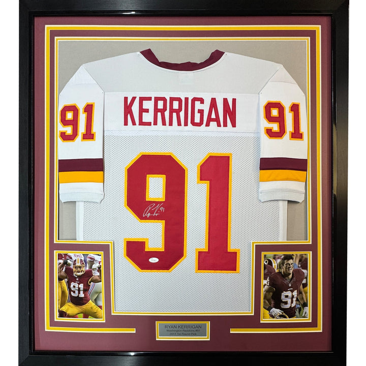 Framed Signed Ryan Kerrigan 35x39 Washington White Jersey JSA COA