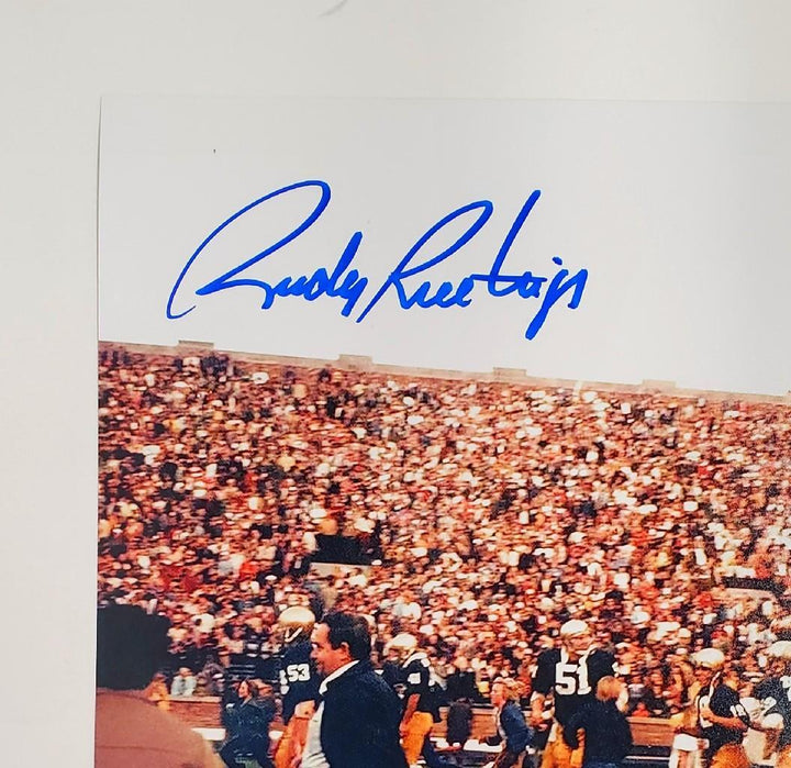 Rudy Ruettiger signed Carry Off 8x10 photo w/ Sack Diagram ~ BAS Witness Holo