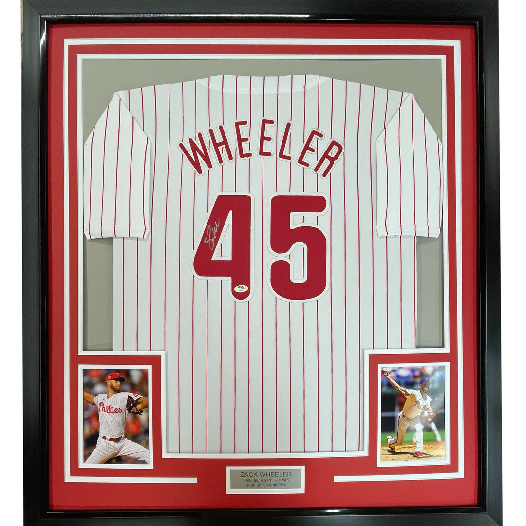 Framed Autographed/Signed Zack Wheeler 33x42 Pinstripe Jersey PSA/DNA COA