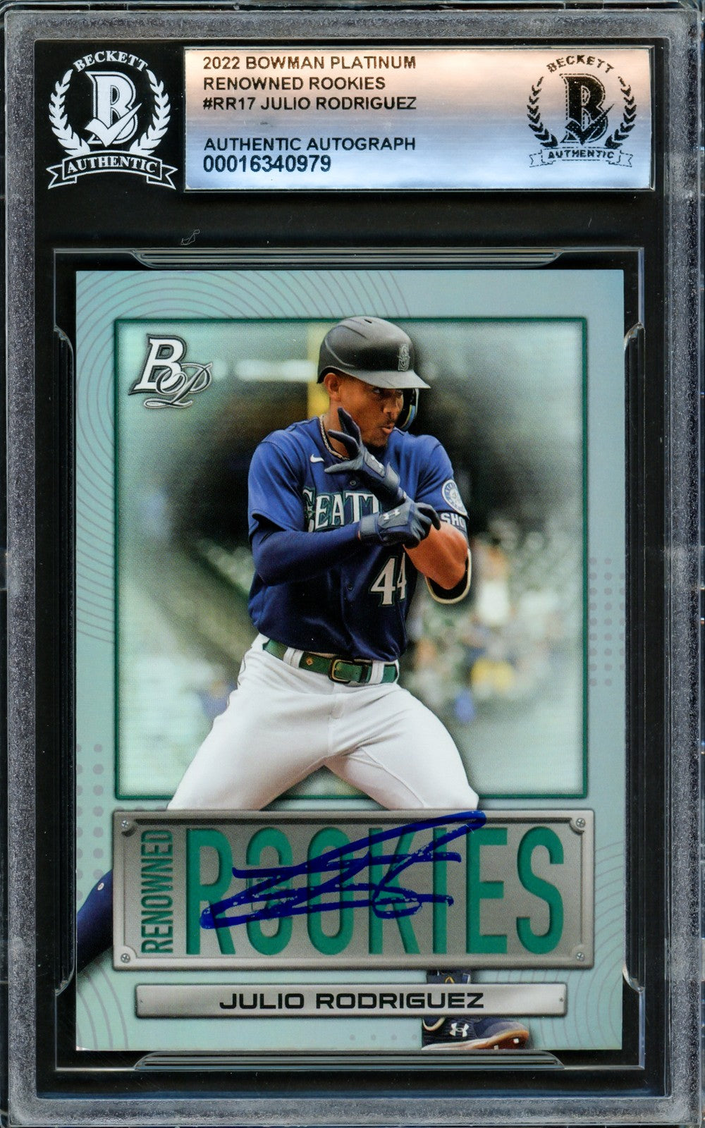 Julio Rodriguez Signed 2022 Bowman Platinum Renowned Rookies RC #RR17 Mariners