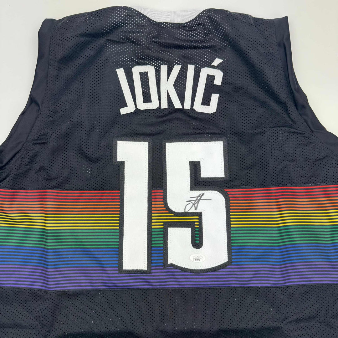 Autographed/Signed Nikola Jokic Denver Black Rainbow Jersey JSA COA