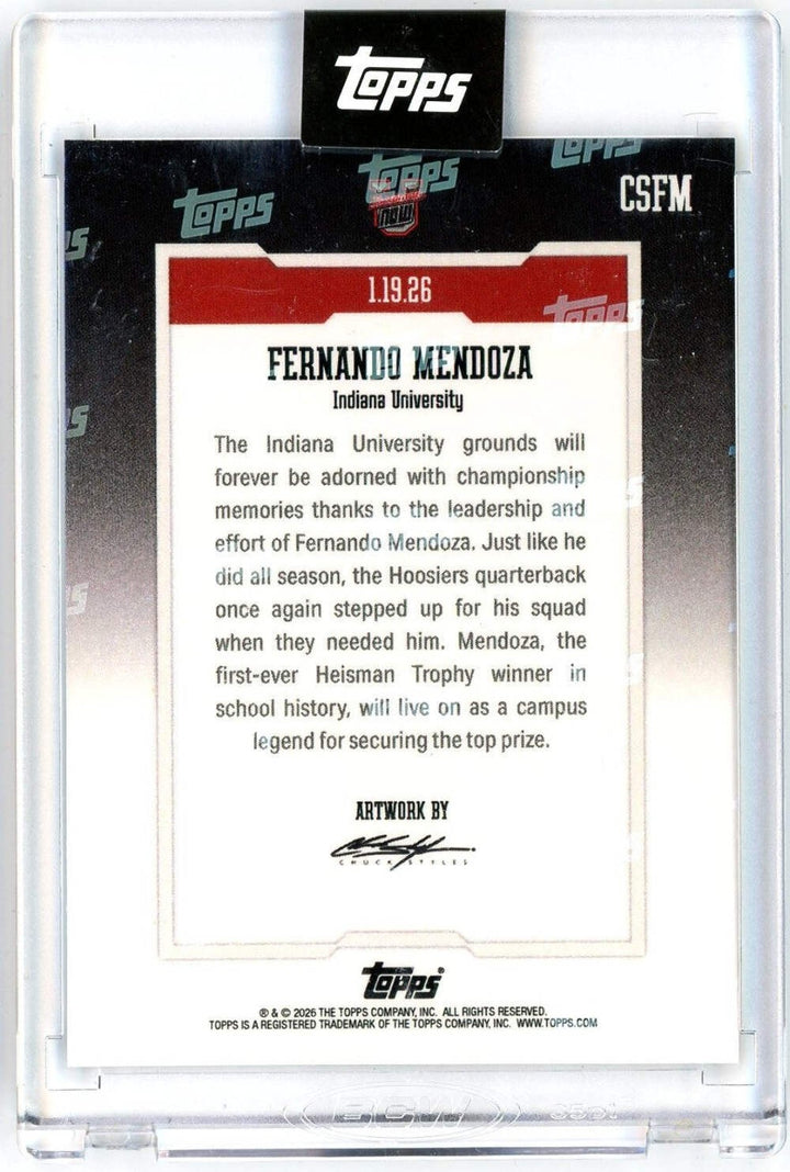 2025 Topps Bowman U Now Fernando Mendoza CSFM Black Foil /10 Indiana Rookie Card