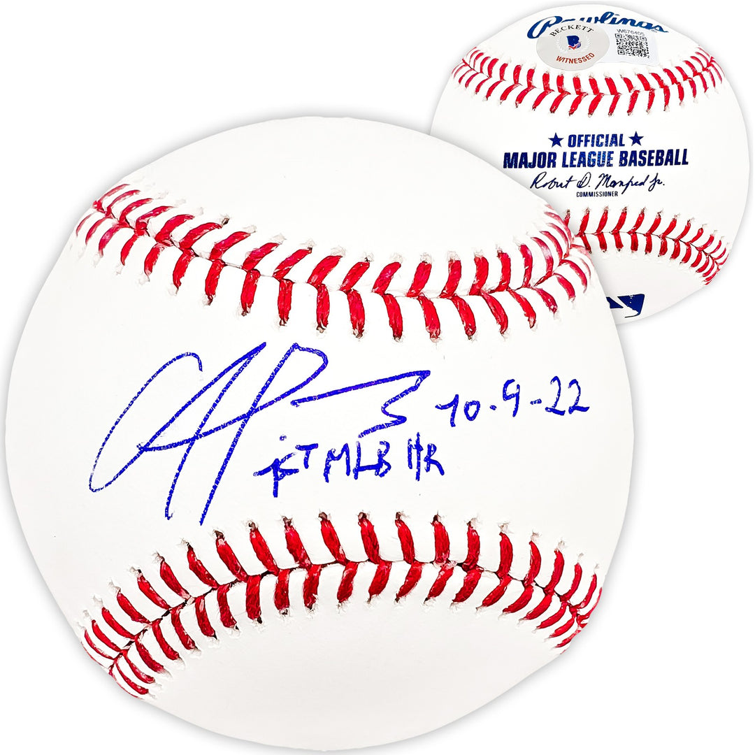 Francisco Alvarez Signed MLB Baseball Mets "1st MLB HR 10.4.22" Beckett Wit