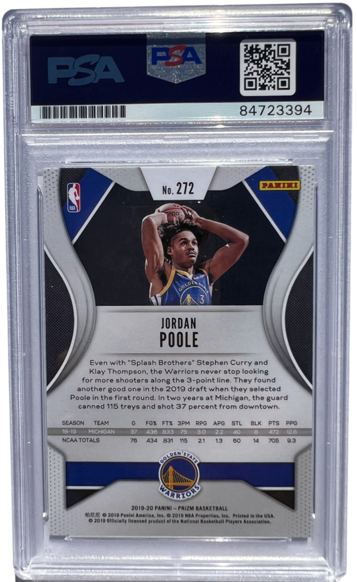 JORDAN POOLE SIGNED 2019-20 PANINI PRIZM ROOKIE CARD #272 RC AUTO PSA/DNA