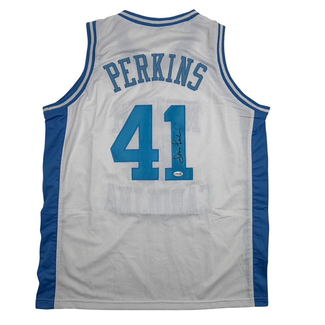 Autographed/Signed Sam Perkins UNC North Carolina White Jersey JSA COA