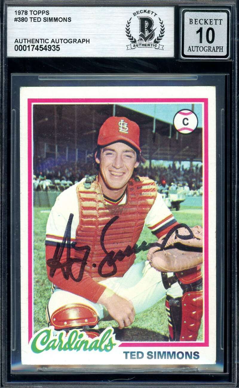 Ted Simmons Gem Mint 10 Beckett BAS Autograph 1978 Topps Signed