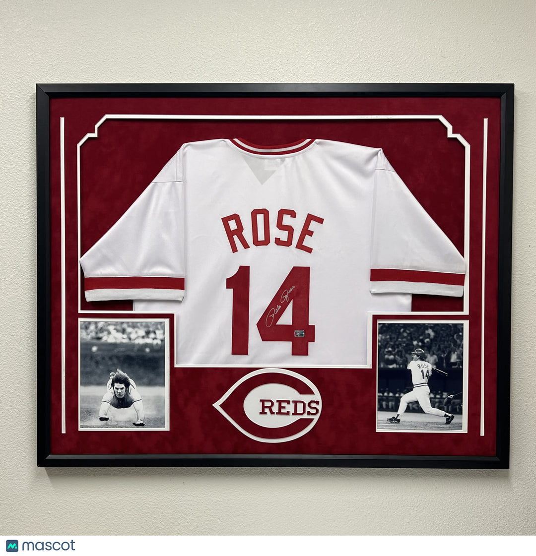 Pete Rose Signed Custom Framed Jersey Rose Auth Cincinnati Reds