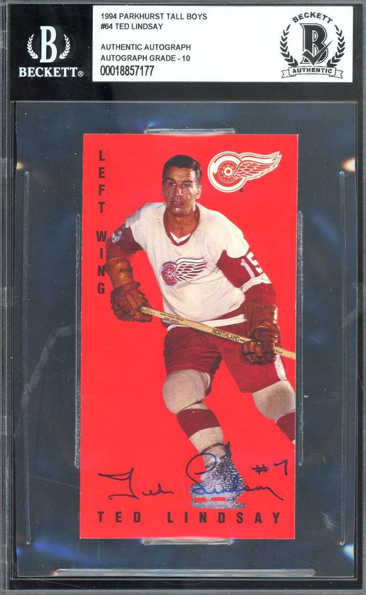 Ted Lindsay Gem Mint 10 Beckett BAS Coa Signed 1994 Parkhurst Tall Boys Autog