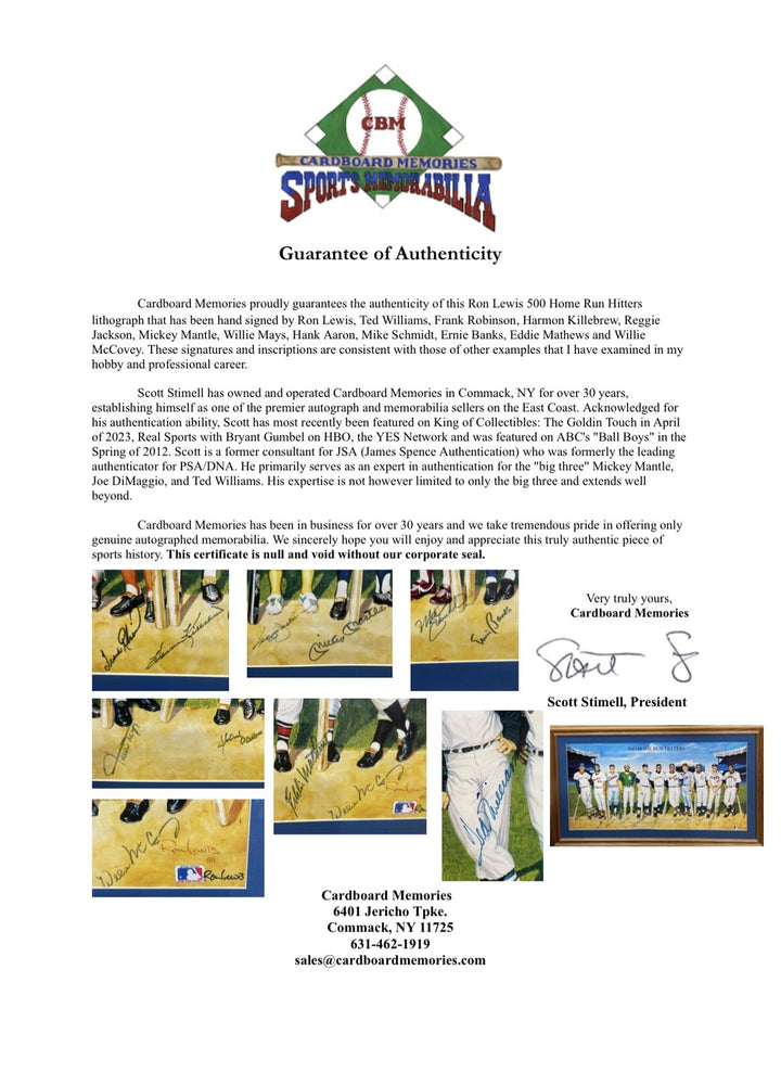 500 Hr Signed Framed Poster Ron Lewis Mickey Mantle Ted Williams Aaron Mays COA