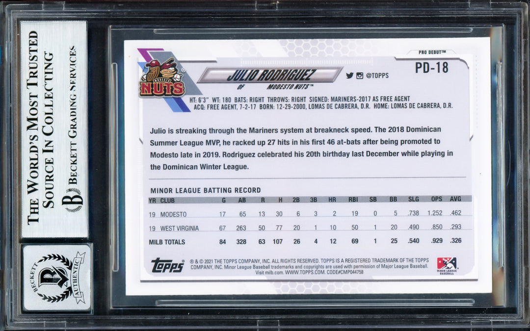 Julio Rodriguez Auto Signed 2021 Topps Pro Debut RC PD18 Mariners Sig 10 Beckett