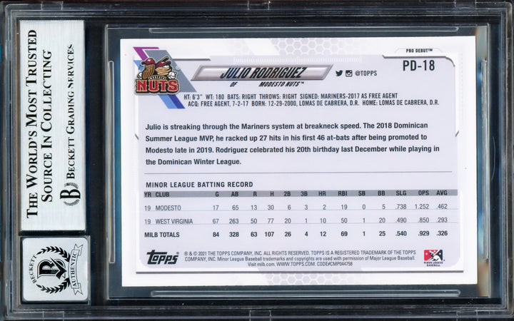 Julio Rodriguez Auto Signed 2021 Topps Pro Debut RC PD18 Mariners Sig 10 Beckett