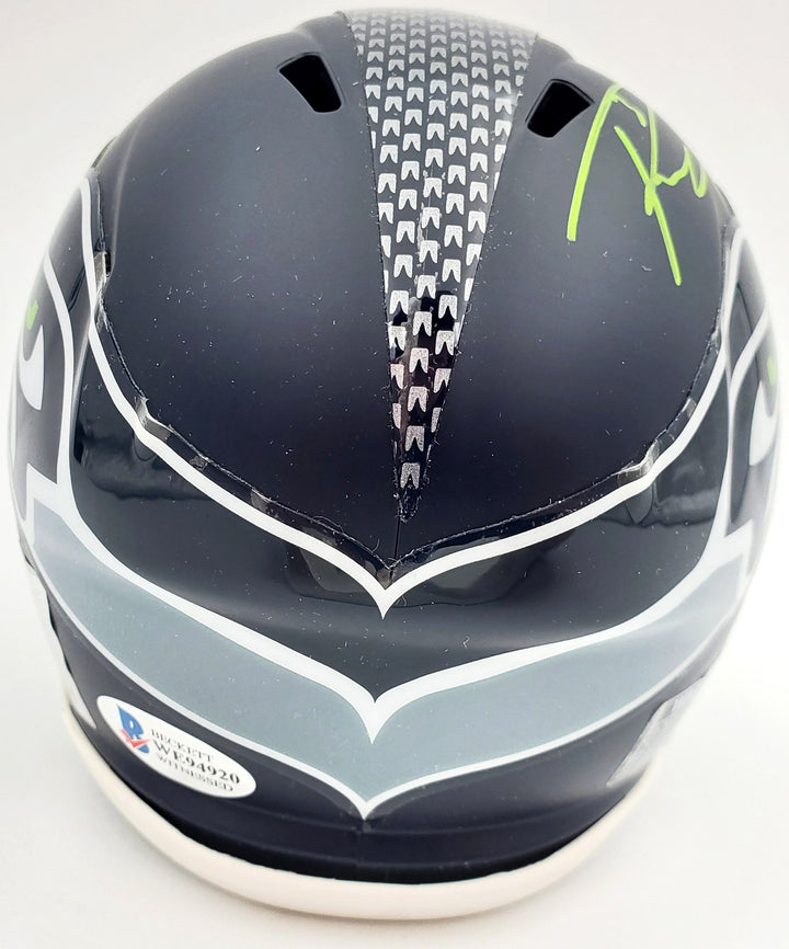 Russell Wilson Signed Seattle Seahawks Speed Mini Helmet In Green RW Holo