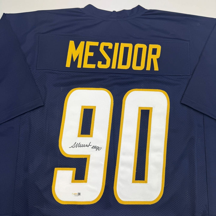 Autographed/Signed Akheem Mesidor Los Angeles Navy Blue Jersey JSA COA