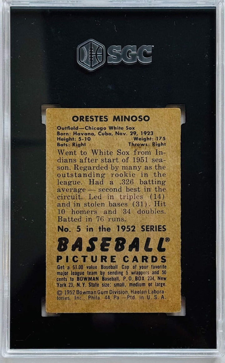 Orestes Minoso 1952 Bowman #5 Card SGC 5