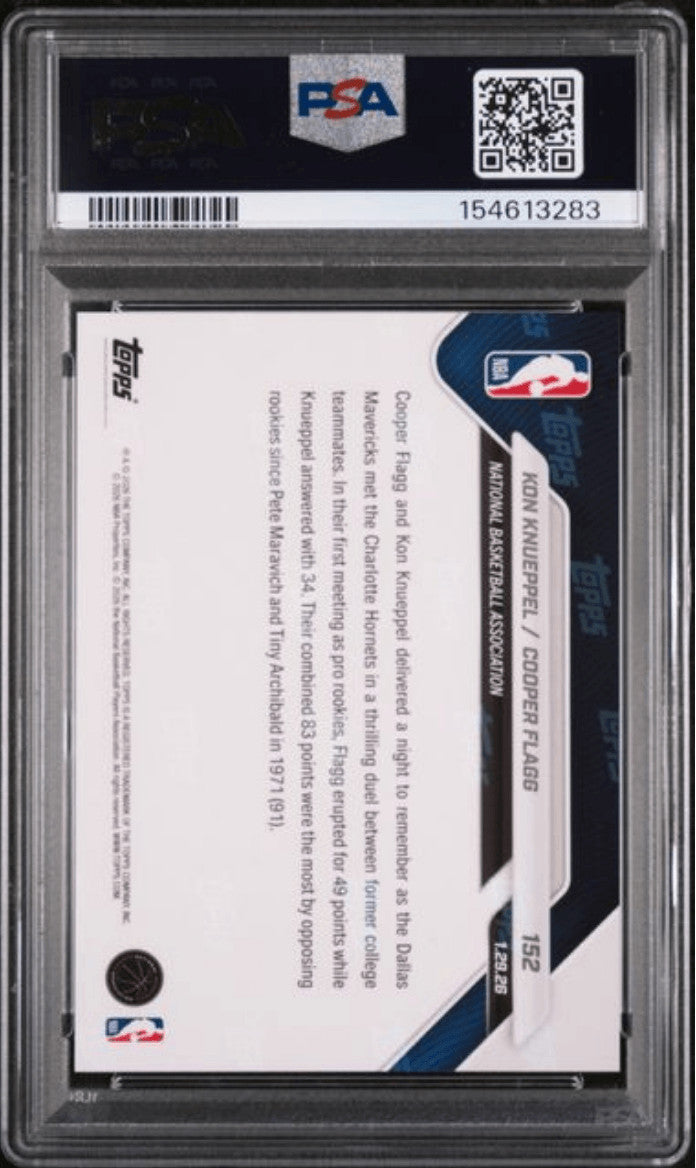 Graded 2025 Topps Now Kon Knueppel/Cooper Flagg #152 Rookie RC Card PSA 10