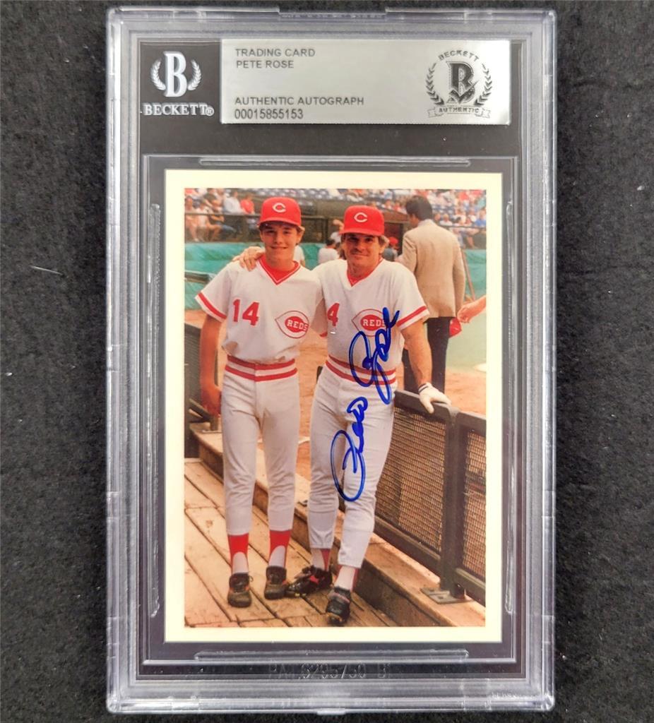 Pete Rose signed 1985 Cincinnati Reds Baseball Trading Card slab auto BAS