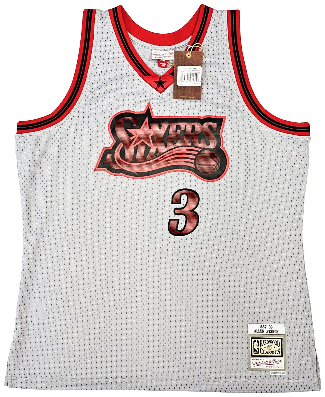 76ers Allen Iverson Auto Grey Auth Mitchell Ness 97 HWC Swingman Jersey XL BAS