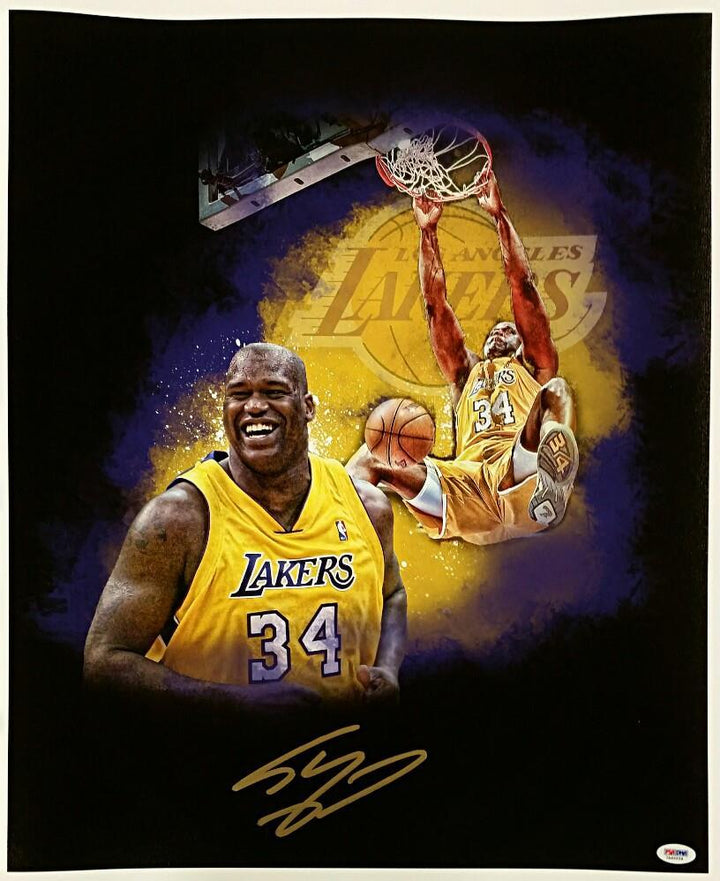 SHAQUILLE O'NEAL Signed 18x24 Canvas Photo LAKERS HOF Shaq Auto PSA/DNA COA