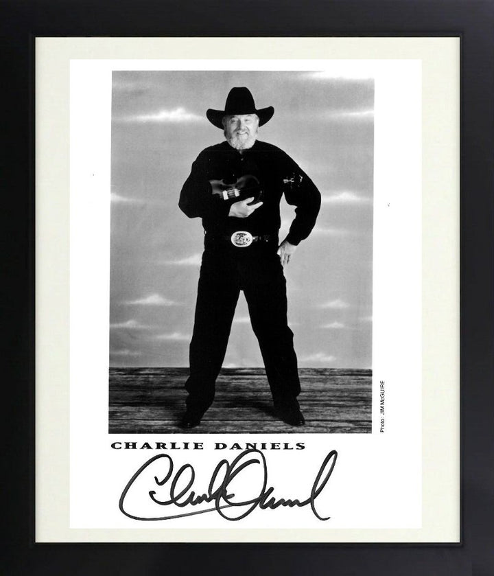 Charlie Daniels signed 8X10 Photo B/W Promo Framed imperfect- COA