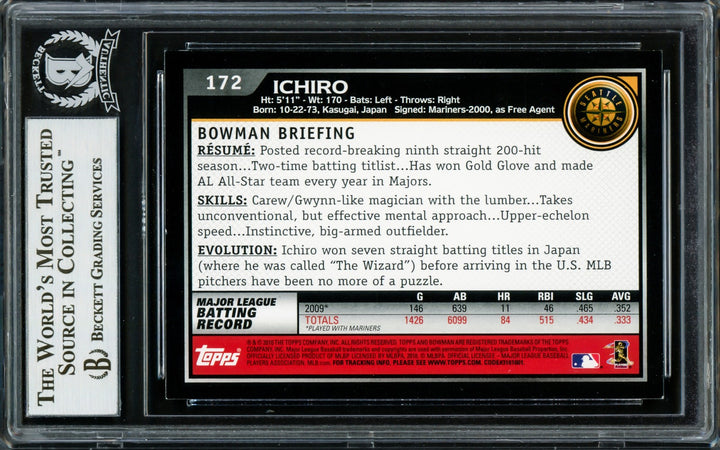 Ichiro Suzuki Autographed Signed 2010 Bowman Card 172 Seattle Mariners Beckett