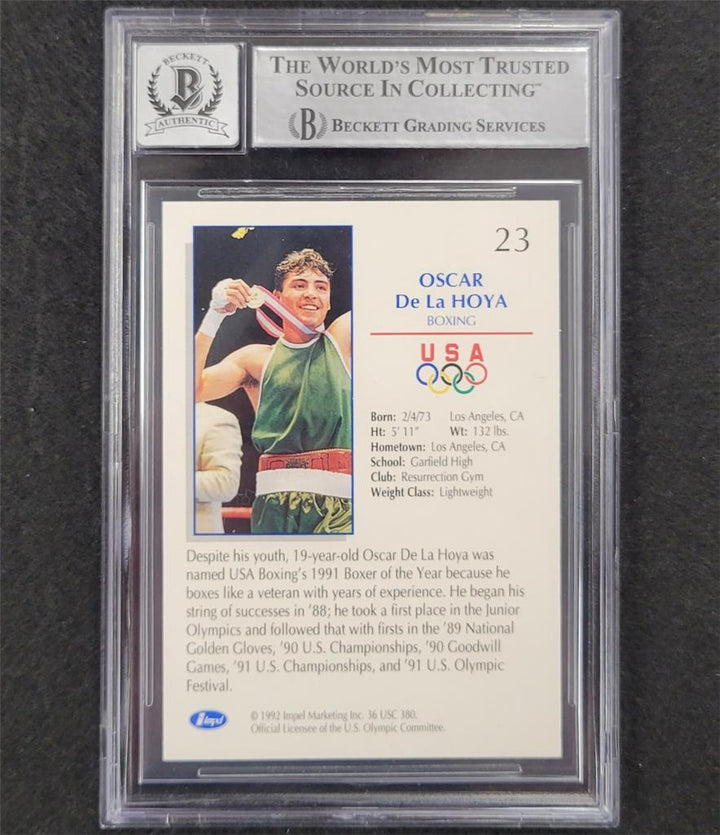 Oscar De La Hoya signed 1992 Impel US Olympic Hopefuls #23 RC card ~ BAS 10 auto