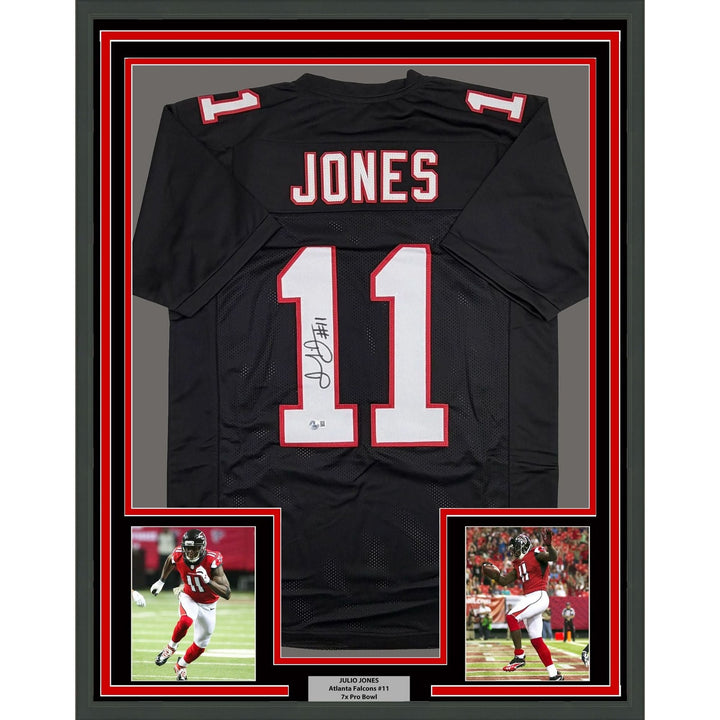 Framed Autographed/Signed Julio Jones 35x39 Atlanta Retro Jersey BAS COA
