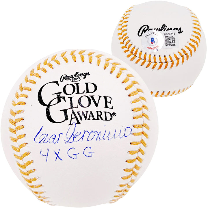 Cesar Geronimo Signed Official Gold Glove MLB Baseball Reds "4x GG" Beckett Wit