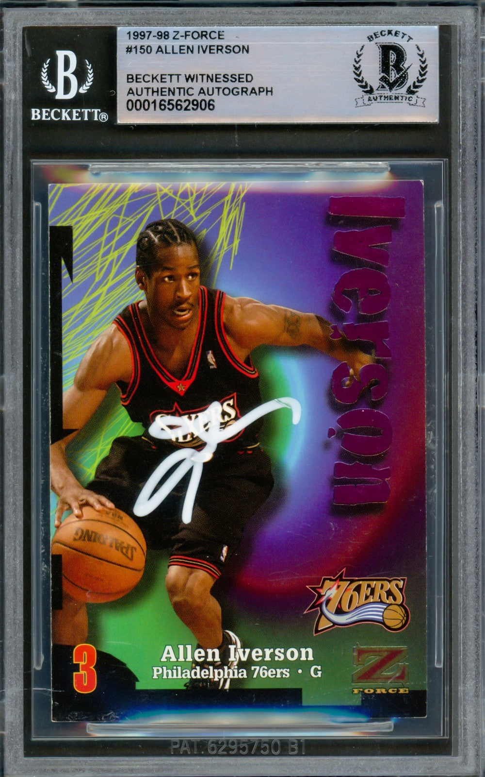 Allen Iverson Signed 1997-98 Skybox Z-Force Card 150 76ers Beckett Wit 16562906