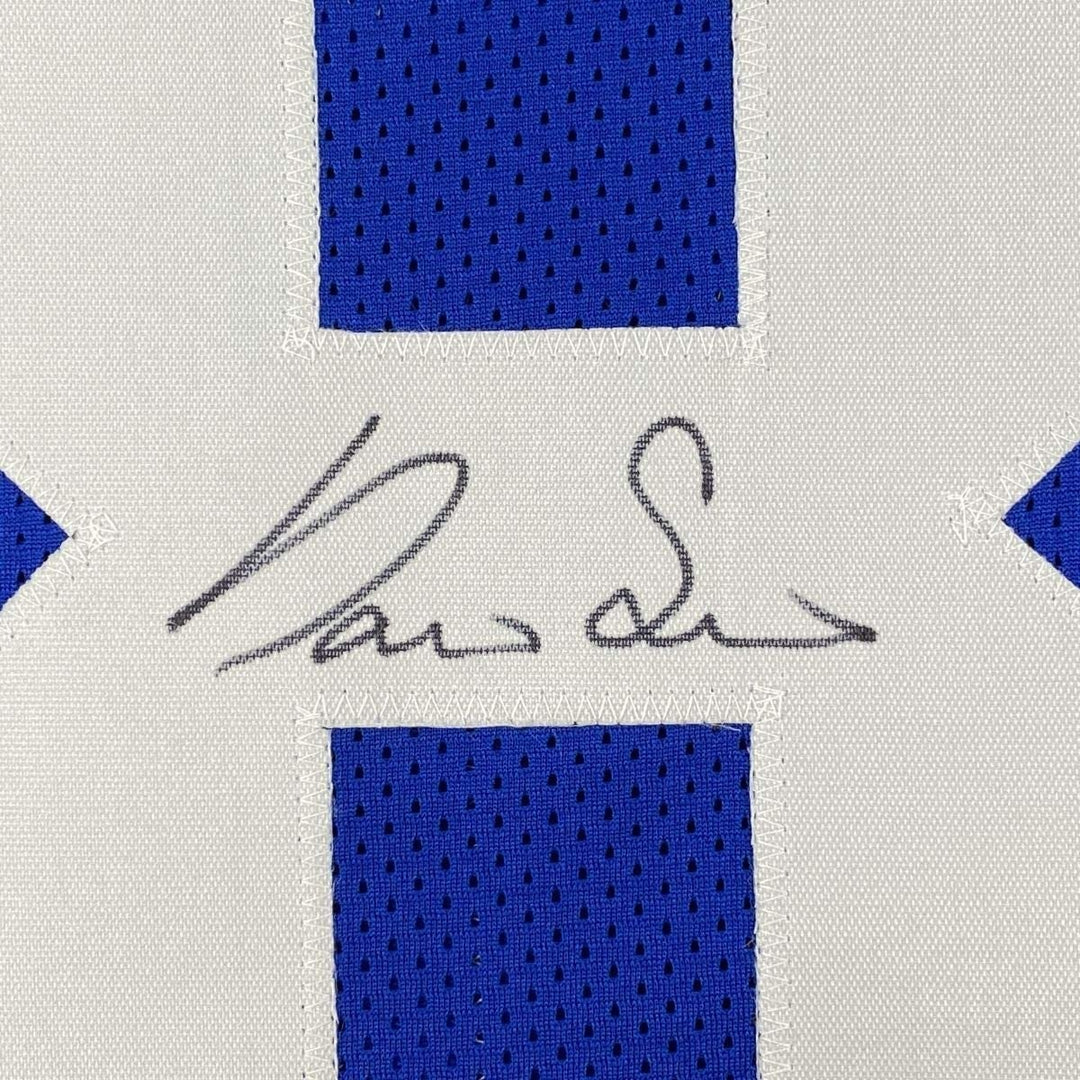 FRAMED Signed DARIUS SLAYTON 35x39 New York Blue Jersey JSA COA Auto