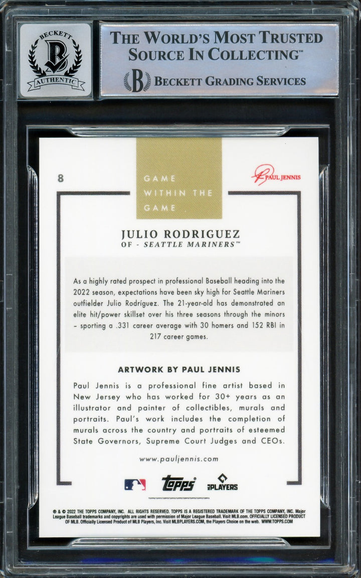 Julio Rodriguez Auto 2022 Topps Gamehin The Game RC 8 Mariners Auto 10 Beckett