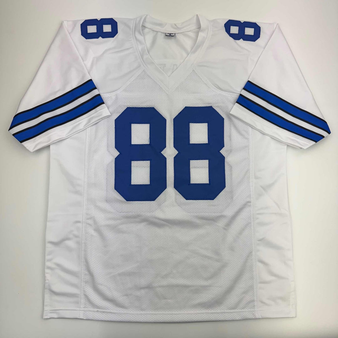 Autographed/Signed Drew Pearson HOF 21 Dallas White Jersey Beckett BAS