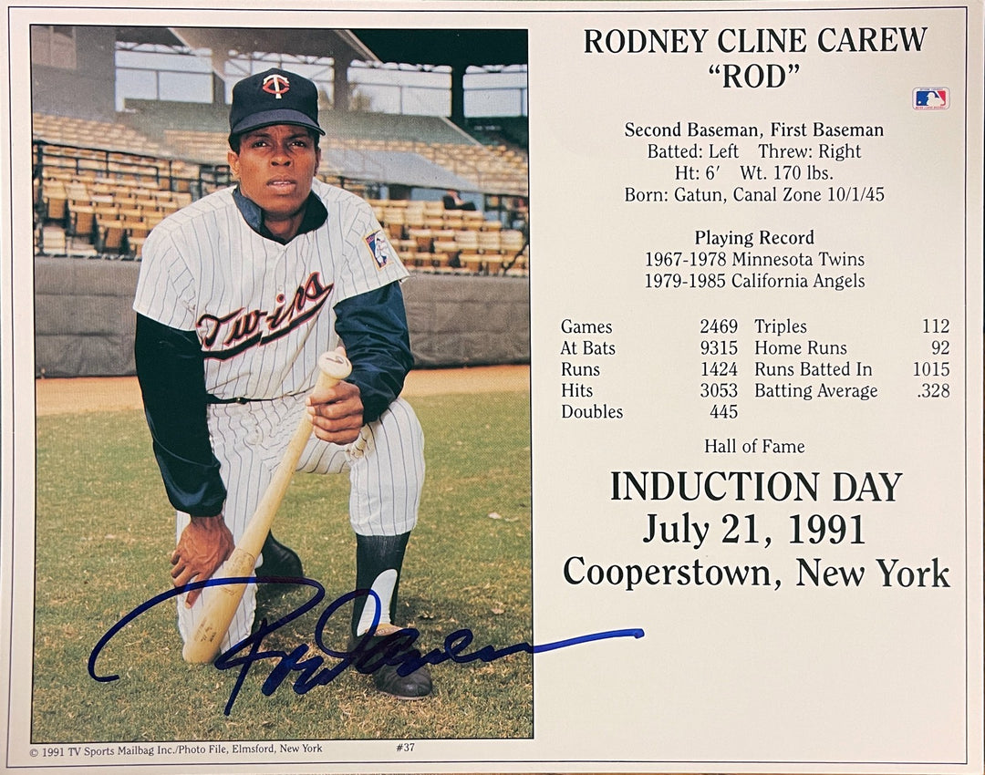 Rod Carew signed Minnesota Twins Hall of Fame Induction Day 8x10 Photo/Card- COA