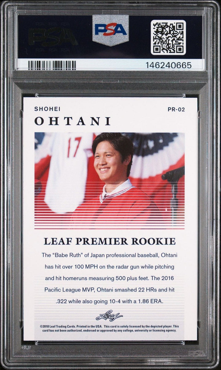 Graded 2018 Leaf Shohei Ohtani #PR-02 Premium Rookie RC Card PSA 10 Mint
