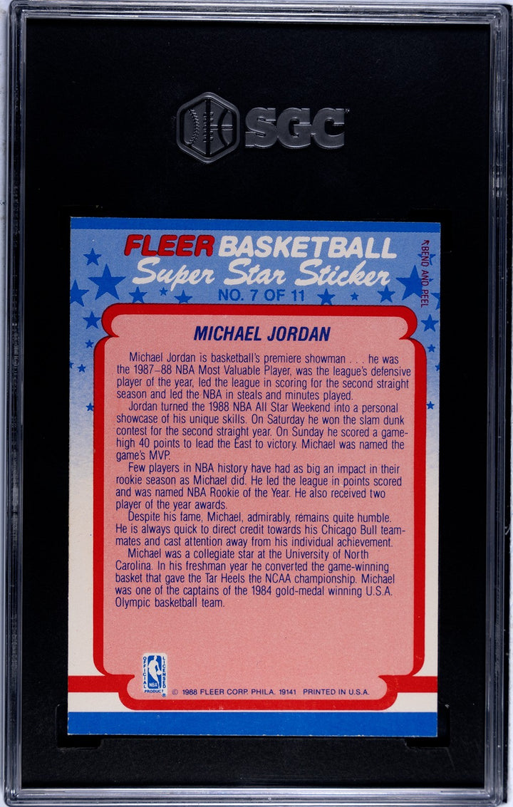 Michael Jordan 1988-89 Fleer Sticker/Card #7- SGC Graded 7 NM -Chicago Bulls/HOF
