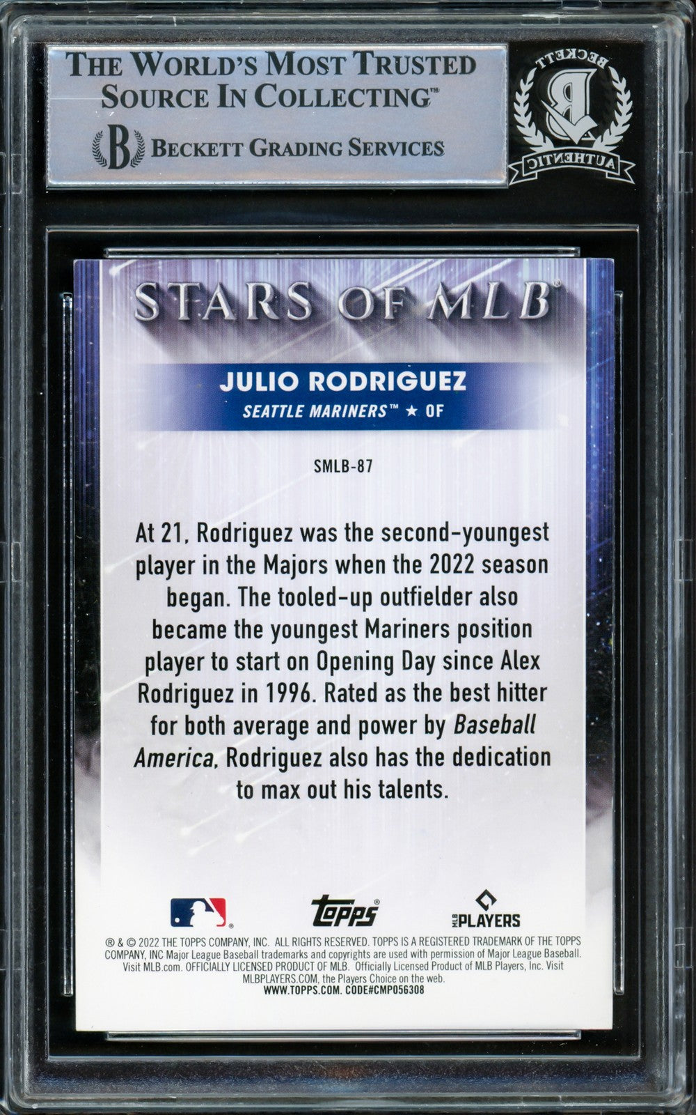 Julio Rodriguez Signed 2022 Topps Stars of MLB RC SMLB-87 Mariners Beckett