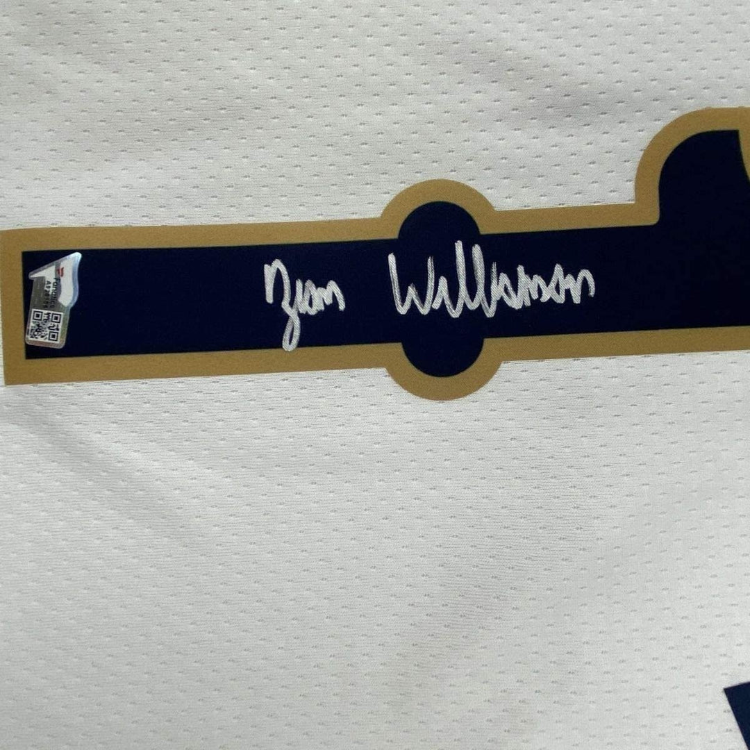 FRAMED Signed ZION WILLIAMSON 35x39 White Nike Jersey Fanatics COA