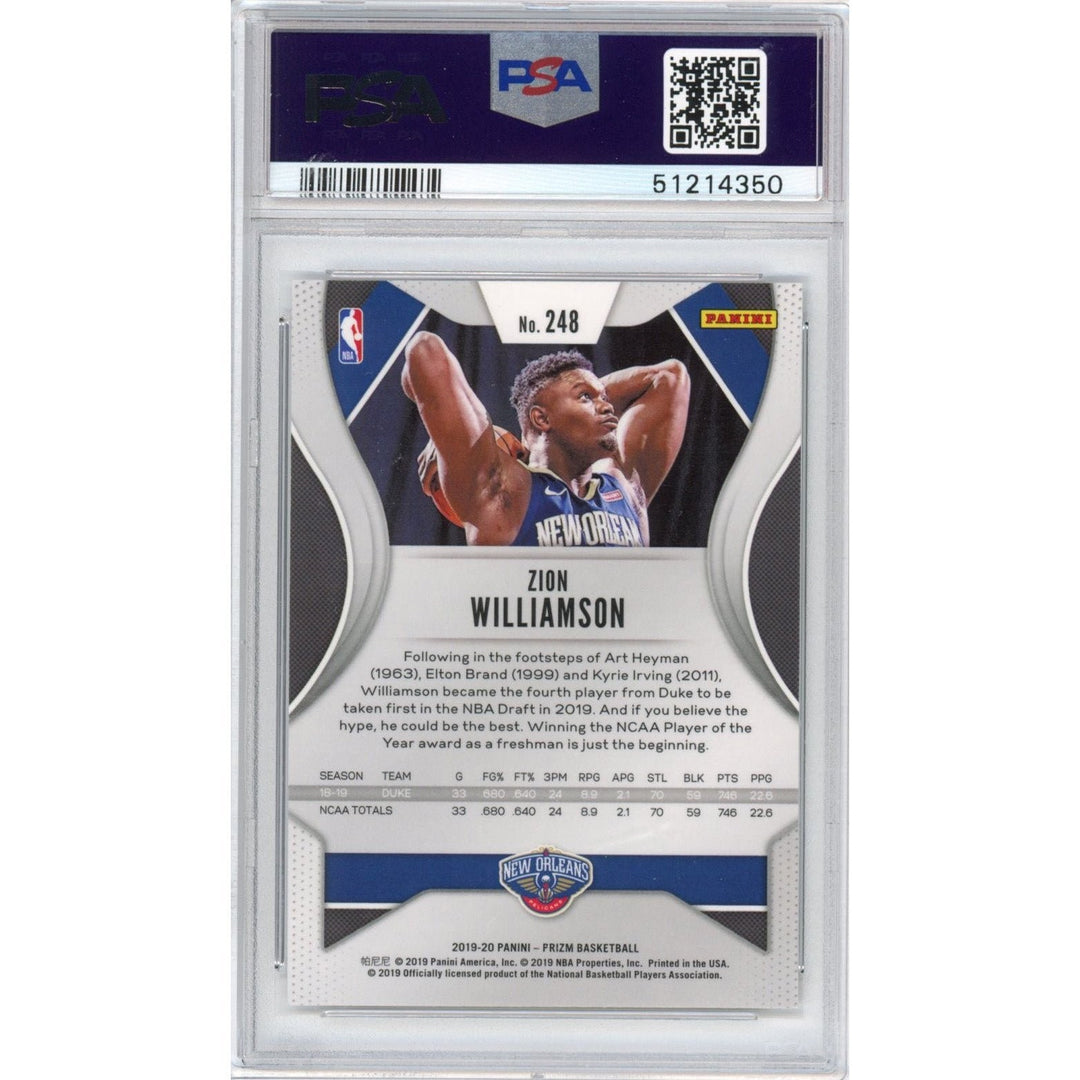 Graded 2019-20 Panini Prizm Zion Williamson #248 Rookie RC Card PSA 1