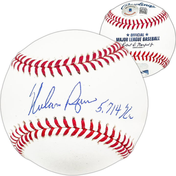 Nolan Ryan Signed Official MLB Baseball Texas Rangers "5714 K's" Beckett BAS QR