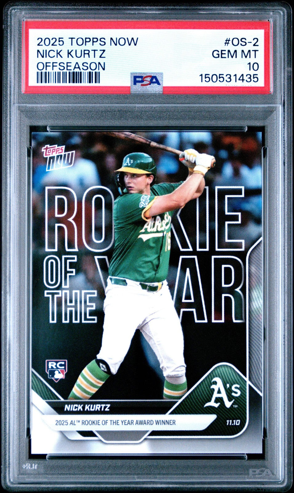 Graded 2025 Topps Now Nick Kurtz #OS2 Offseason Rookie RC Baseball Card PSA 10 G