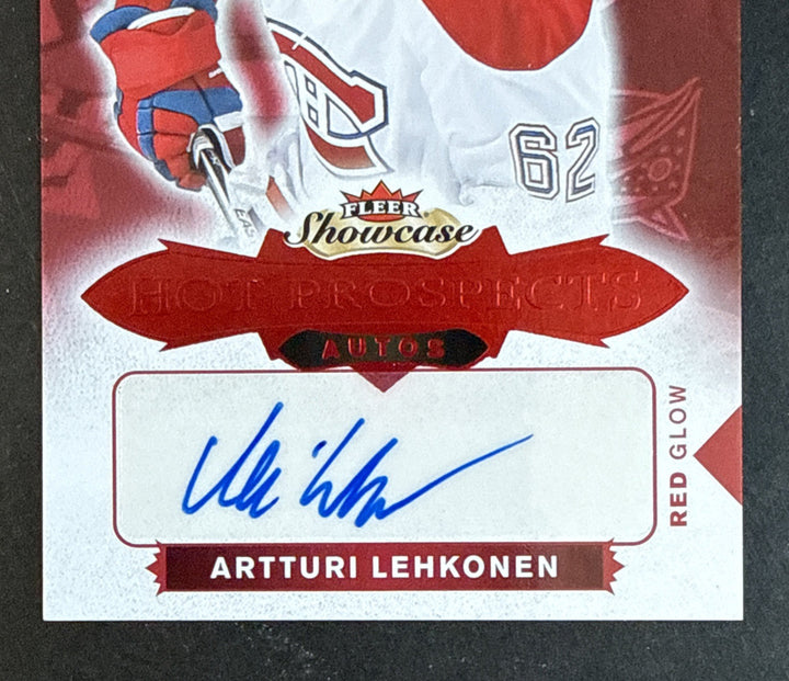 2016 Fleer Showcase Hot Prospects Artturi Lehkonen #180 Red Glow /49 Mint Auto