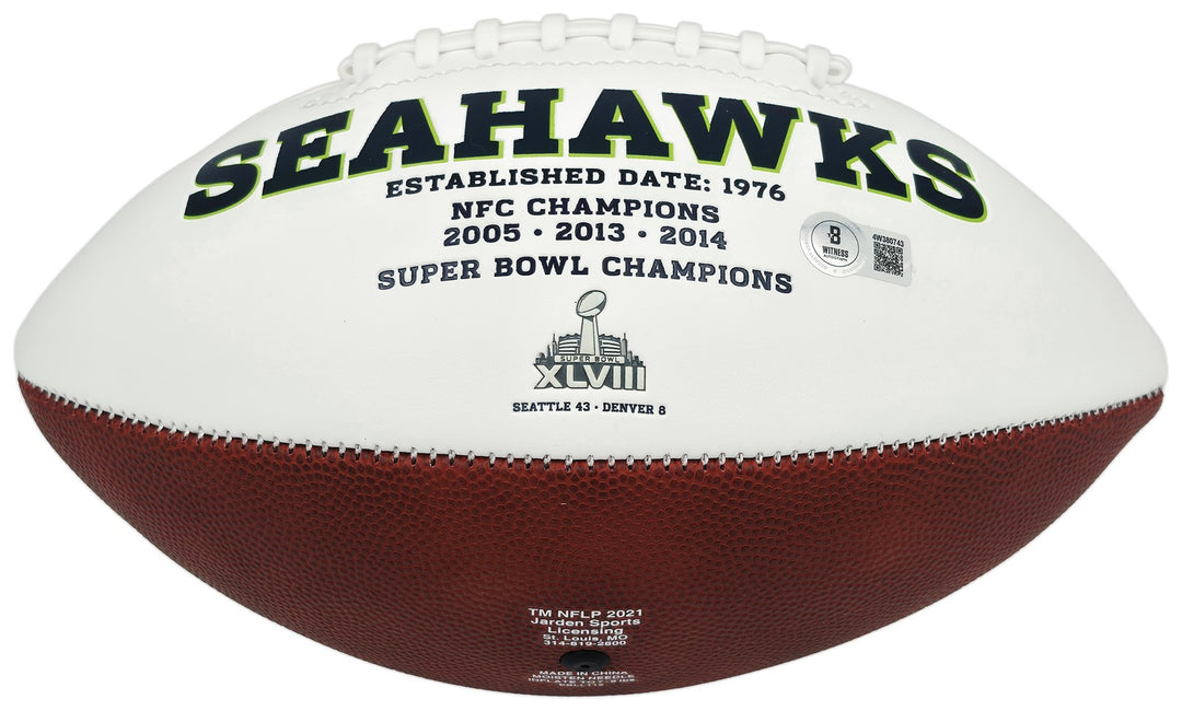 Kam Chancellor Signed White Seattle Seahawks Logo Football Beckett Witness