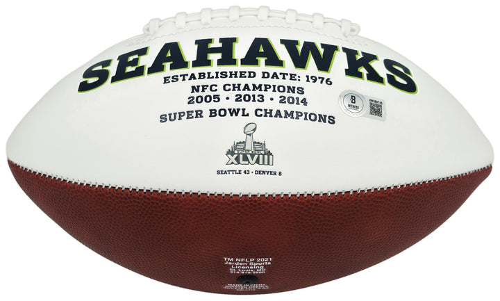 Kam Chancellor Signed White Seattle Seahawks Logo Football Beckett Witness