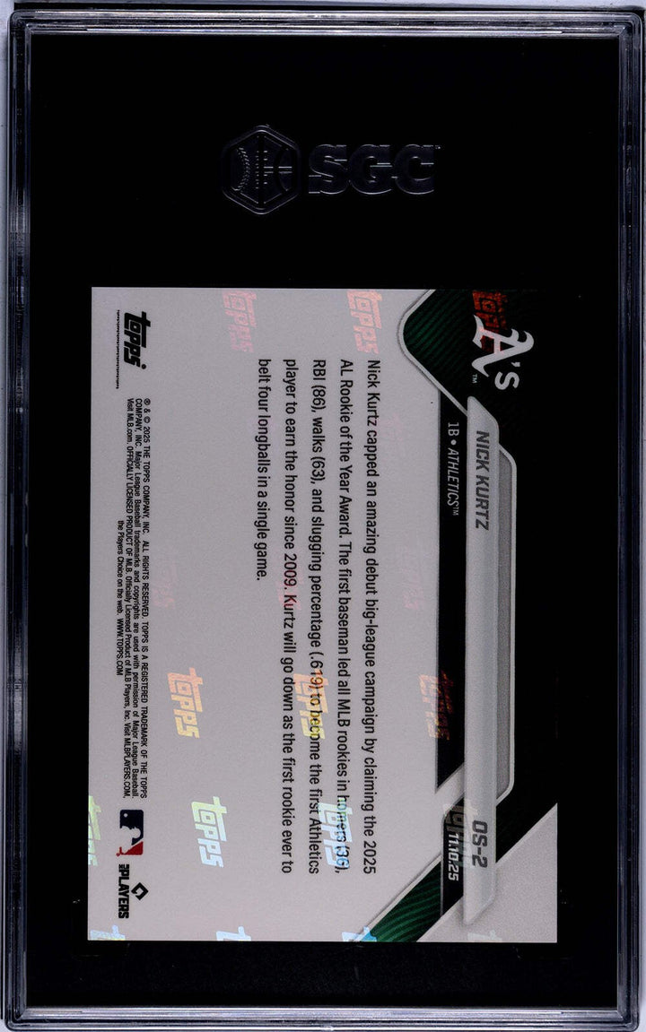 Graded 2025 Topps Now Nick Kurtz #OS2 Offseason Rookie RC Card SGC 10 Gem Mint