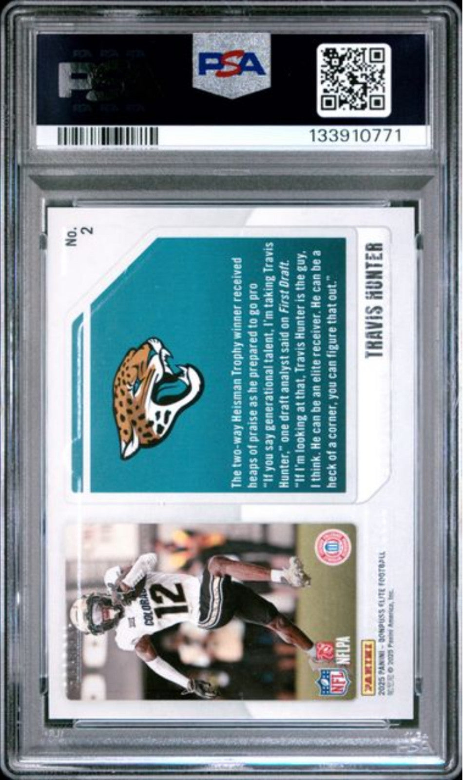 Graded 2025 Donruss Elite Travis Hunter #2 Extra Edition /799 RC Card PSA 10